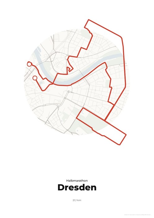 Dresden Marathon – Halbmarathon als Poster mit Strecke