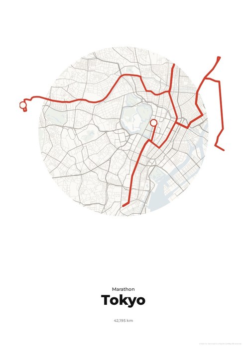 Poster mit der Strecke des Tokyo Marathon