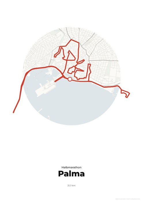 Poster mit der Strecke des TUI Palma Marathon Mallorca – Halbmarathon