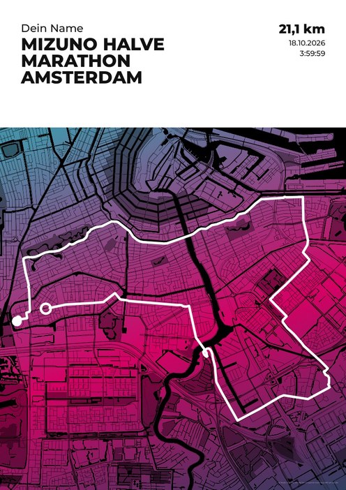Mizuno Halve Marathon Amsterdam im Design Streckenplan Endorphin