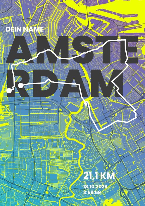 Mizuno Halve Marathon Amsterdam im Design Fanplakat Stadionlicht