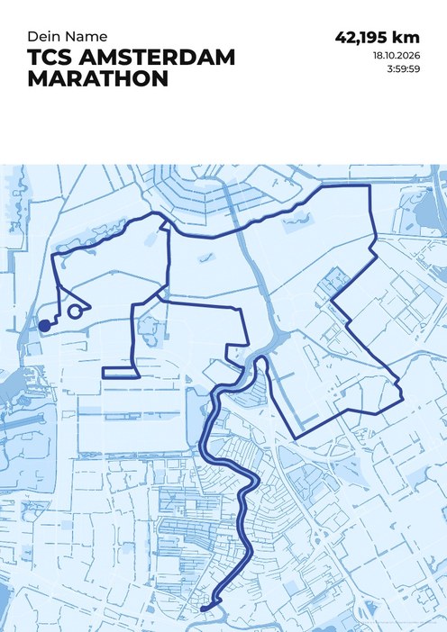 TCS Amsterdam Marathon im Design Streckenplan Regenlauf