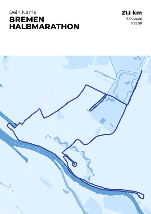 Bremen Halbmarathon im Design Streckenplan Regenlauf
