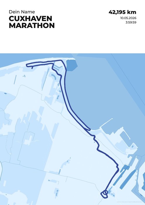 Cuxhaven Marathon im Design Streckenplan Regenlauf