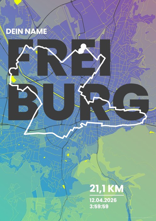 Mein Freiburg Marathon – Halbmarathon im Design Fanplakat Stadionlicht