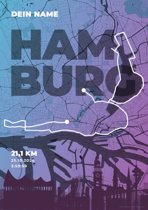 hella hamburg halbmarathon im Design Skyline Blaue Stunde
