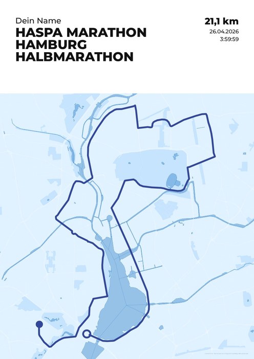 Haspa Marathon Hamburg – Halbmarathon im Design Streckenplan Regenlauf