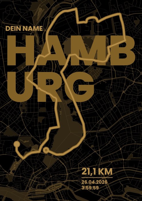 Haspa Marathon Hamburg – Halbmarathon im Design Fanplakat Goldmedaille