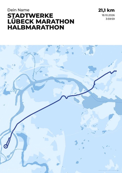 Stadtwerke Lübeck Marathon – Halbmarathon im Design Streckenplan Regenlauf
