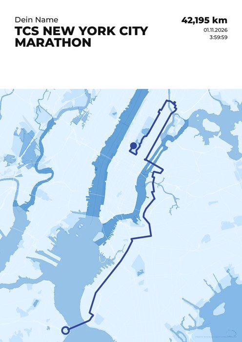 TCS New York City Marathon im Design Streckenplan Regenlauf