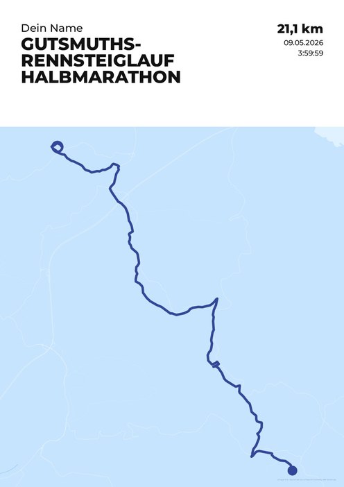 Rennsteiglauf Halbmarathon im Design Streckenplan Regenlauf